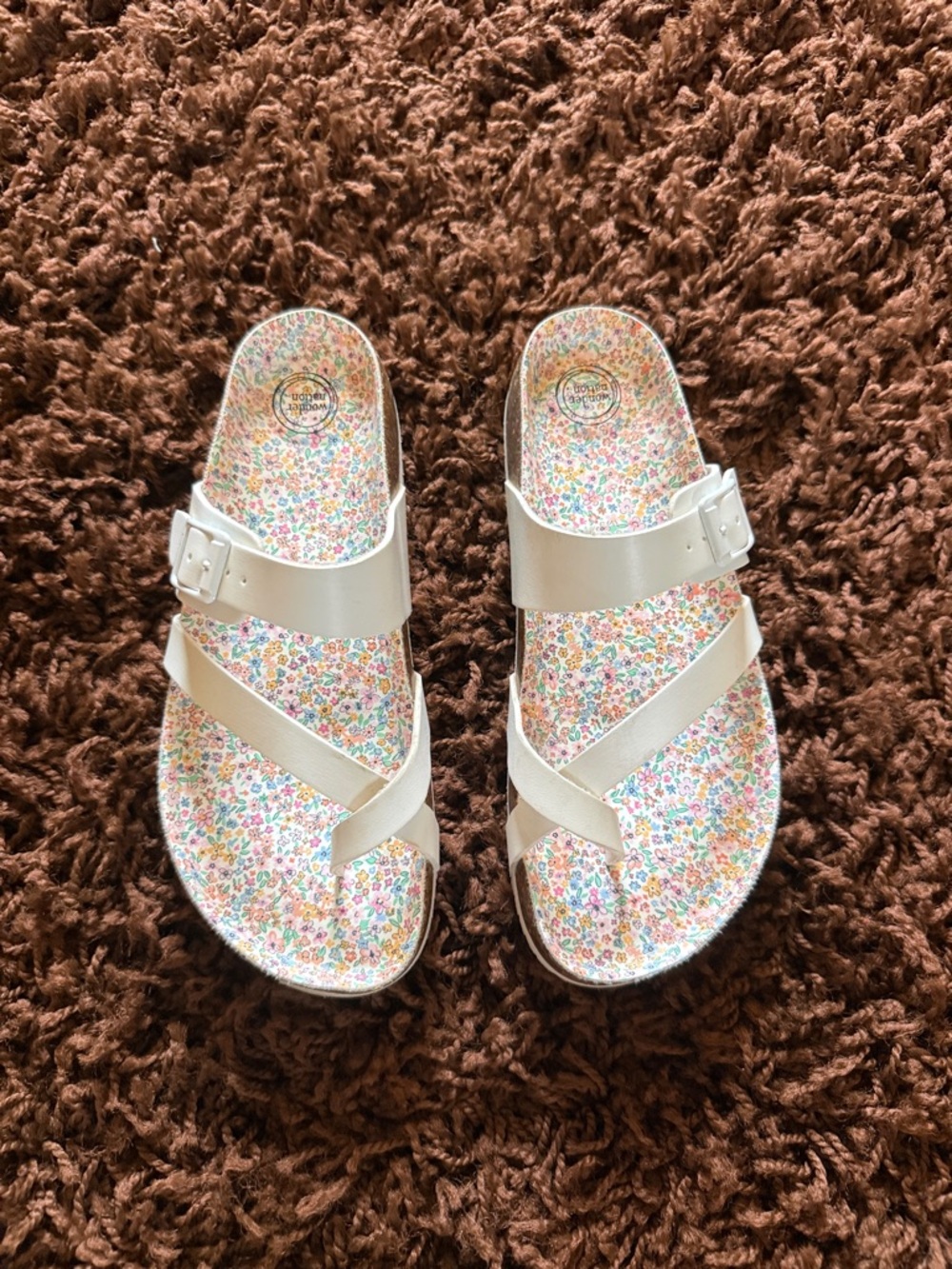 wonder nation White Strappy Sandals with Floral Footbed